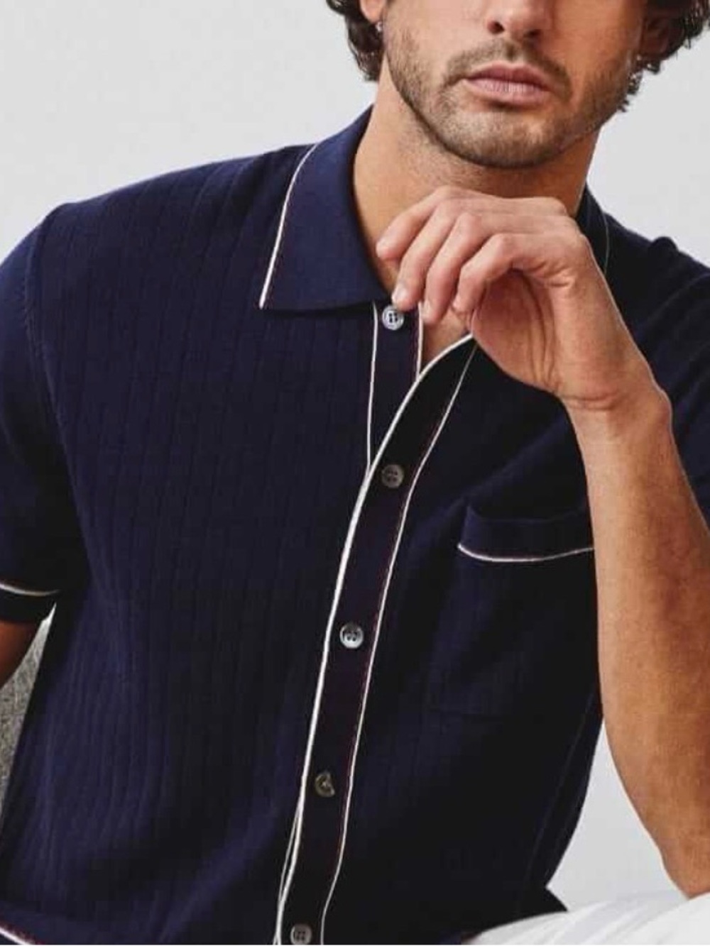 Todd Snyder Navy Short-Sleeve Knit Polo with Contrast Piping